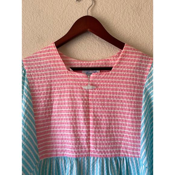 Vintage 70s rainbow pastel colorful mumu front zip size medium - Picture 2 of 7